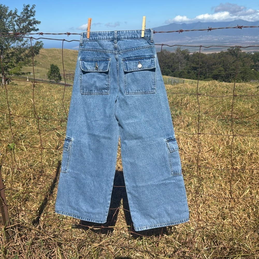 Edikted Deliah Denim Jeans Y2k Grunge Blue Cargo Wide leg Jeans XS - Picture 4 of 8
